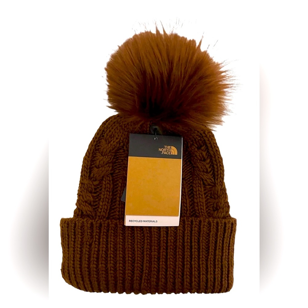 THE NORTH FACE Womens Oh Mega Fur Pom Beanie Brown One Size - Picture 3 of 3